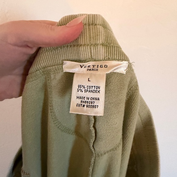 Vertigo Paris Y2K Green Embroidered Drawstring Cotton Sweat Pants Size Large - Picture 8 of 8